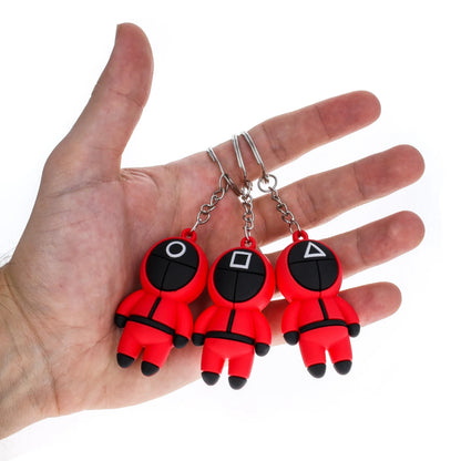 Squid TV Game Korean Drama 3Pk Character Rubber Keychains with Key Ring, Assorted, Ages 3+