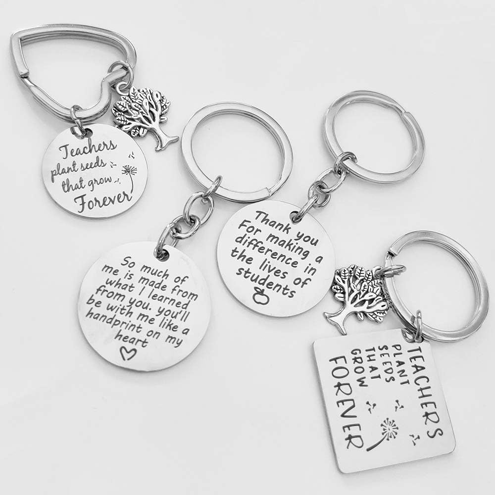 4 Pcs Teacher Appreciation Keychains, Thank You Gift Decoration Jewelry Key Ring for Teachers from Students with Extra 4 Keyrings