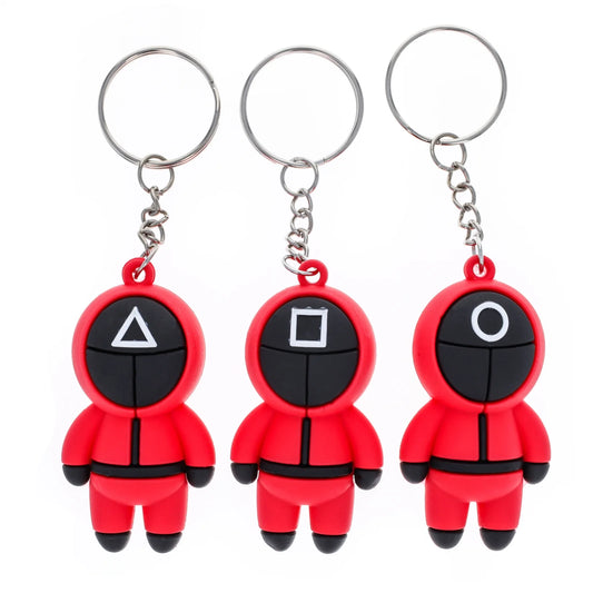 Squid TV Game Korean Drama 3Pk Character Rubber Keychains with Key Ring, Assorted, Ages 3+