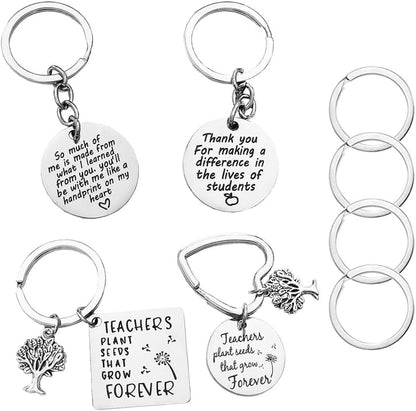 4 Pcs Teacher Appreciation Keychains, Thank You Gift Decoration Jewelry Key Ring for Teachers from Students with Extra 4 Keyrings