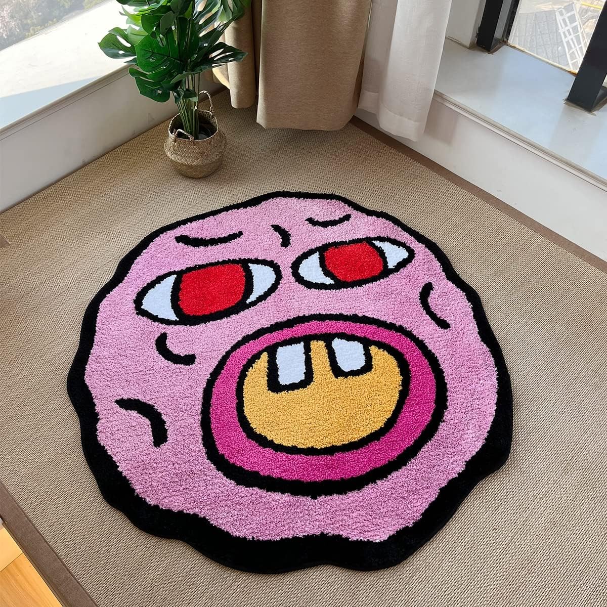 Tufted Carpet Cherry Bomb Rug Pink Room Decor Kawaii Rug Small Rugs for Bedroom Cartoon Circle Punch Needle Carpet (23.6X23.6 Inch)