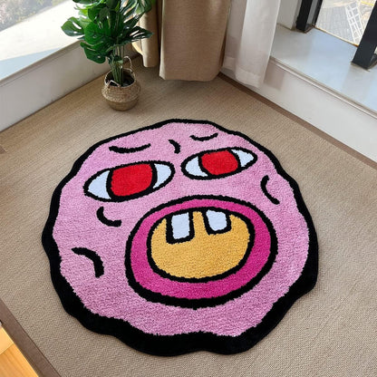 Tufted Carpet Cherry Bomb Rug Pink Room Decor Kawaii Rug Small Rugs for Bedroom Cartoon Circle Punch Needle Carpet (23.6X23.6 Inch)