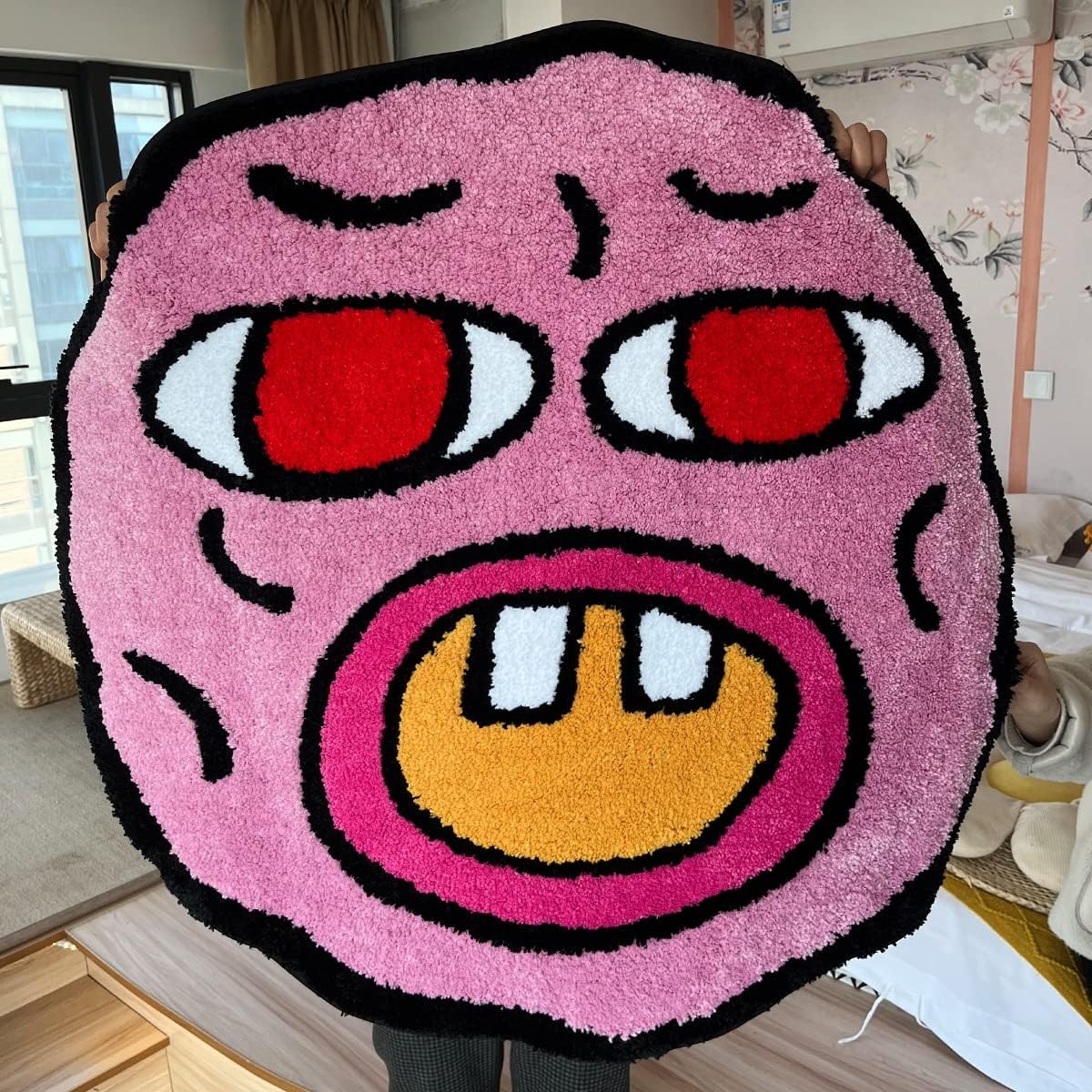 Tufted Carpet Cherry Bomb Rug Pink Room Decor Kawaii Rug Small Rugs for Bedroom Cartoon Circle Punch Needle Carpet (23.6X23.6 Inch)