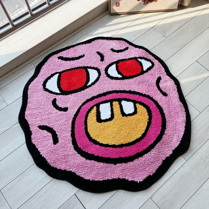 Tufted Carpet Cherry Bomb Rug Pink Room Decor Kawaii Rug Small Rugs for Bedroom Cartoon Circle Punch Needle Carpet (23.6X23.6 Inch)