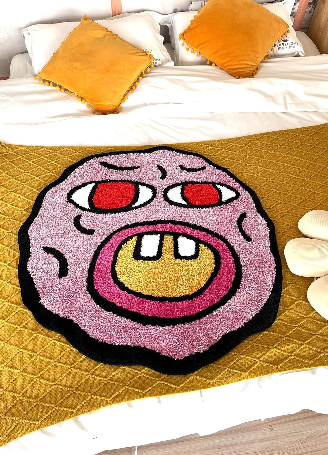 Tufted Carpet Cherry Bomb Rug Pink Room Decor Kawaii Rug Small Rugs for Bedroom Cartoon Circle Punch Needle Carpet (23.6X23.6 Inch)