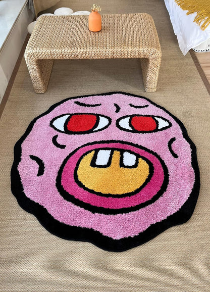 Tufted Carpet Cherry Bomb Rug Pink Room Decor Kawaii Rug Small Rugs for Bedroom Cartoon Circle Punch Needle Carpet (23.6X23.6 Inch)